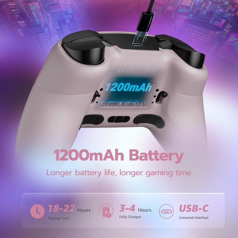ISHAKO Wireless Gaming Controller – 1000Hz Polling, 1200mAh Battery PC Controller, Back Buttons, Hall effect Joystick, Hall Triggers, 3-Mode Triggers 2.4G&Bluetooth Controller for PC/Steam/iPhone/Android/Switch -Metallic Berry Powder - Image 3
